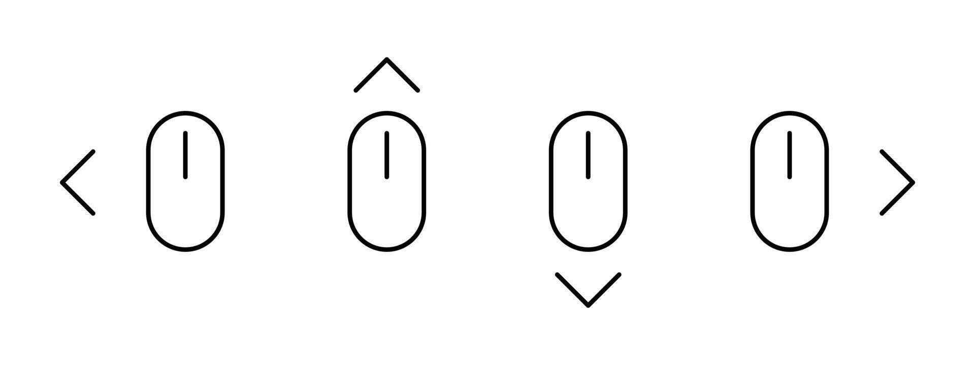 Scroll mouse direction icon set. Scrolling down, up, left and right arrow pointer symbol. Computer mouse illustration. vector
