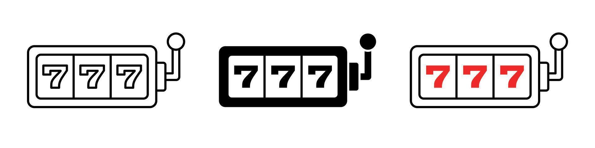 777 casino icon. Slot machine jackpot symbol. Gambling illustration. Bet and spin fortune pictogram. vector