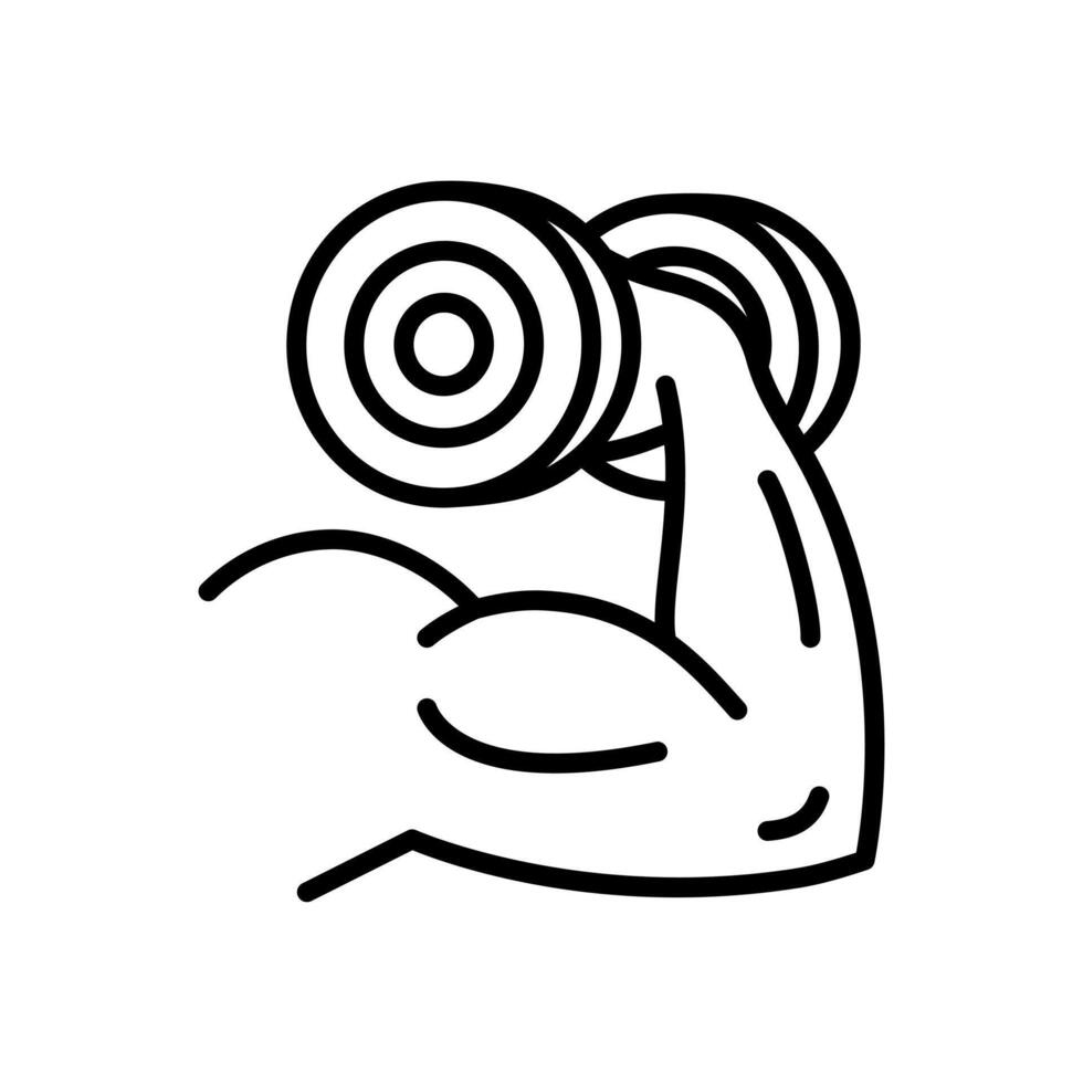 Muscle pump icon. Athlete bicep symbol. Hand with dumbbell illustration. Strength and power symbol. Training exercise sign. vector