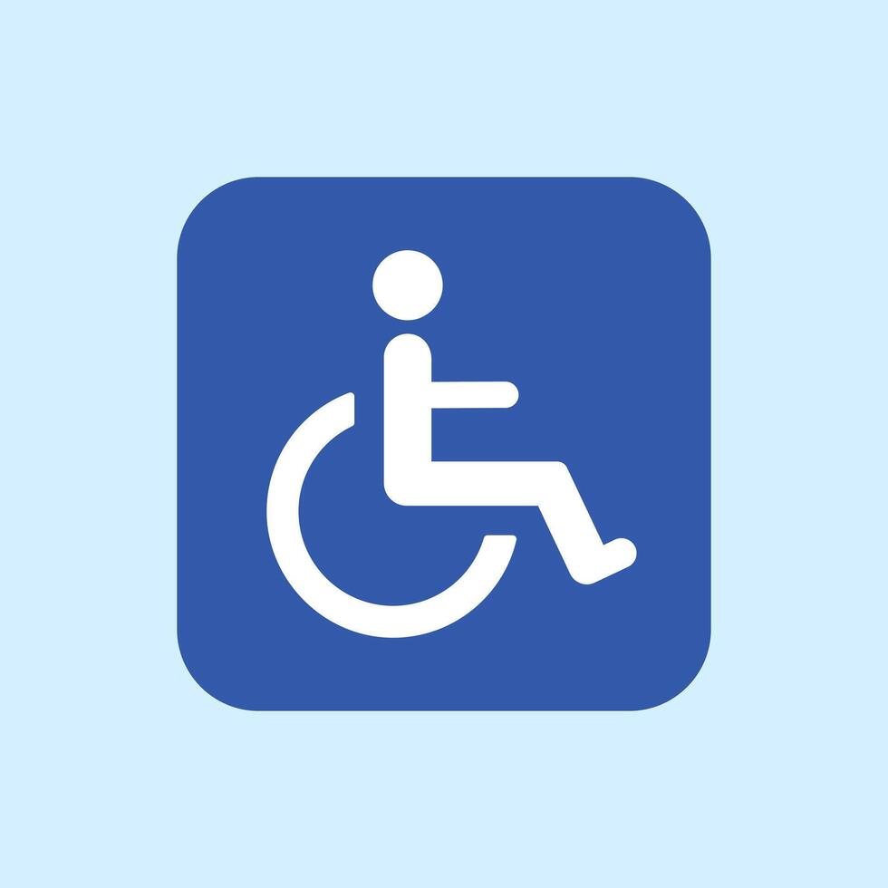 Wheelchair illustration on blue background. Disabled parking sign. Handicap WC room symbol. vector