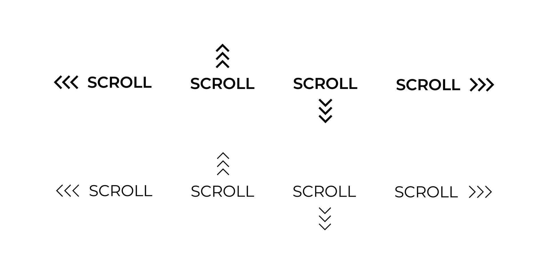 Scroll directions icon set. Scrolling up, down, left and right buttons illustration. Swipe arrow symbol. vector