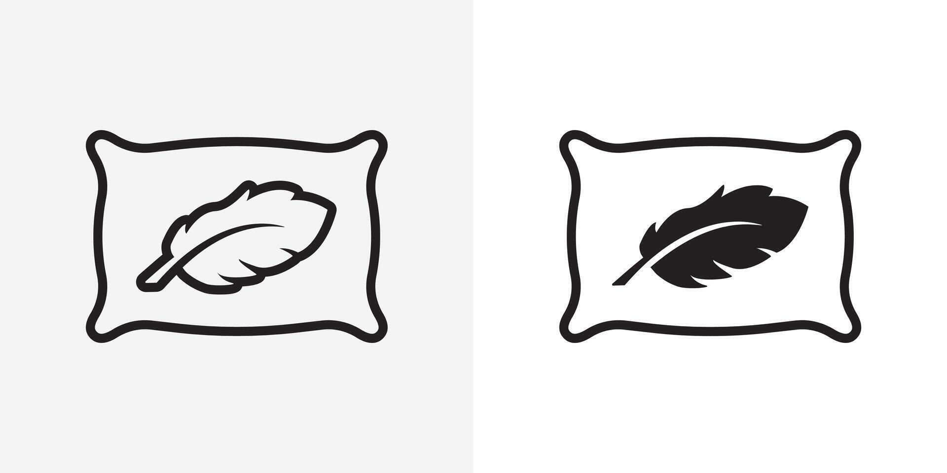 Pillow and feather icon. Soft and fluffy pillow. Bedding sign. Fuzzy, fabric textile or cotton bed illustration. Relax symbol. vector