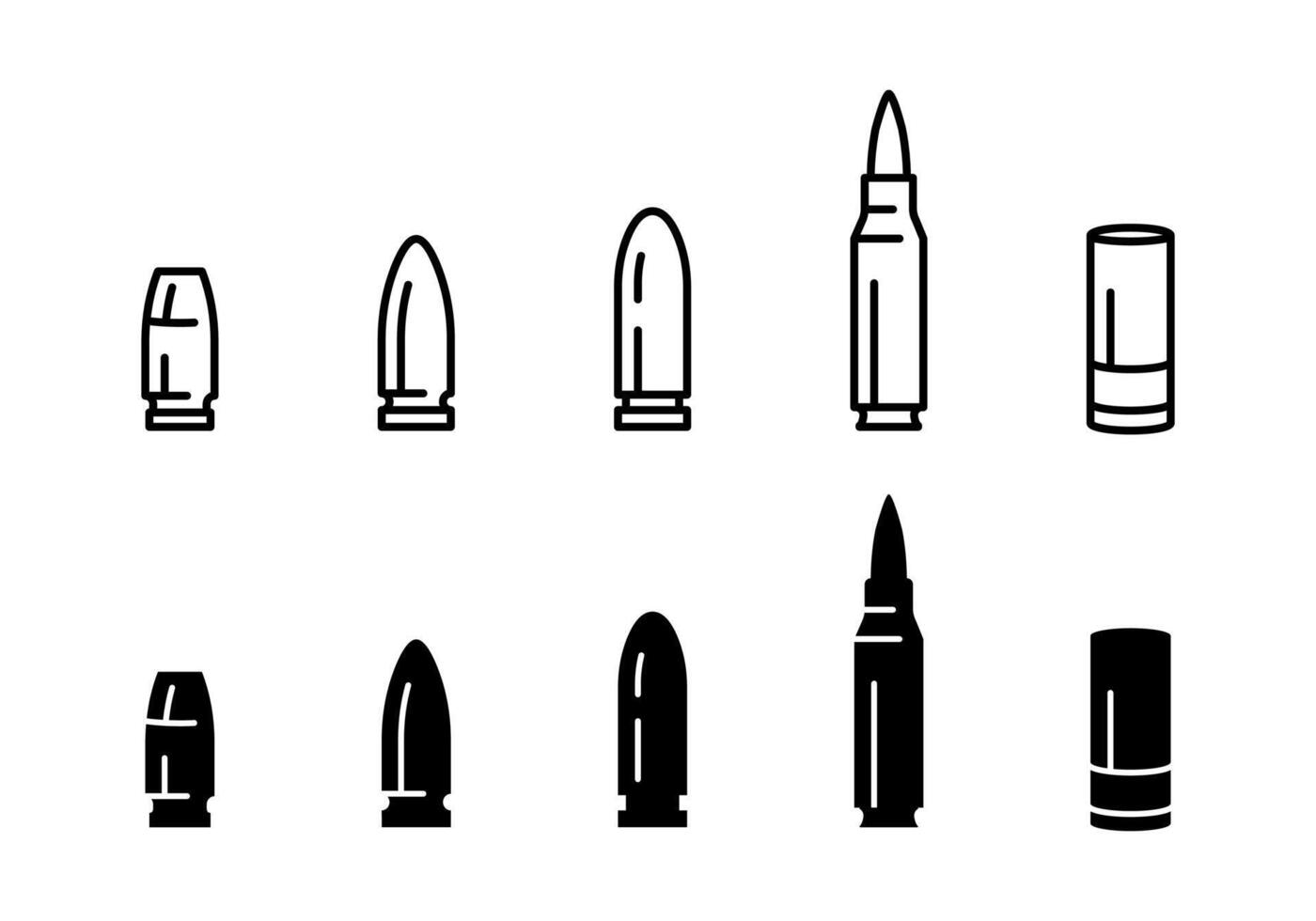 Bullet icon set. Ammo caliber illustration. Ammunition symbol. Gun shot pictogram. vector