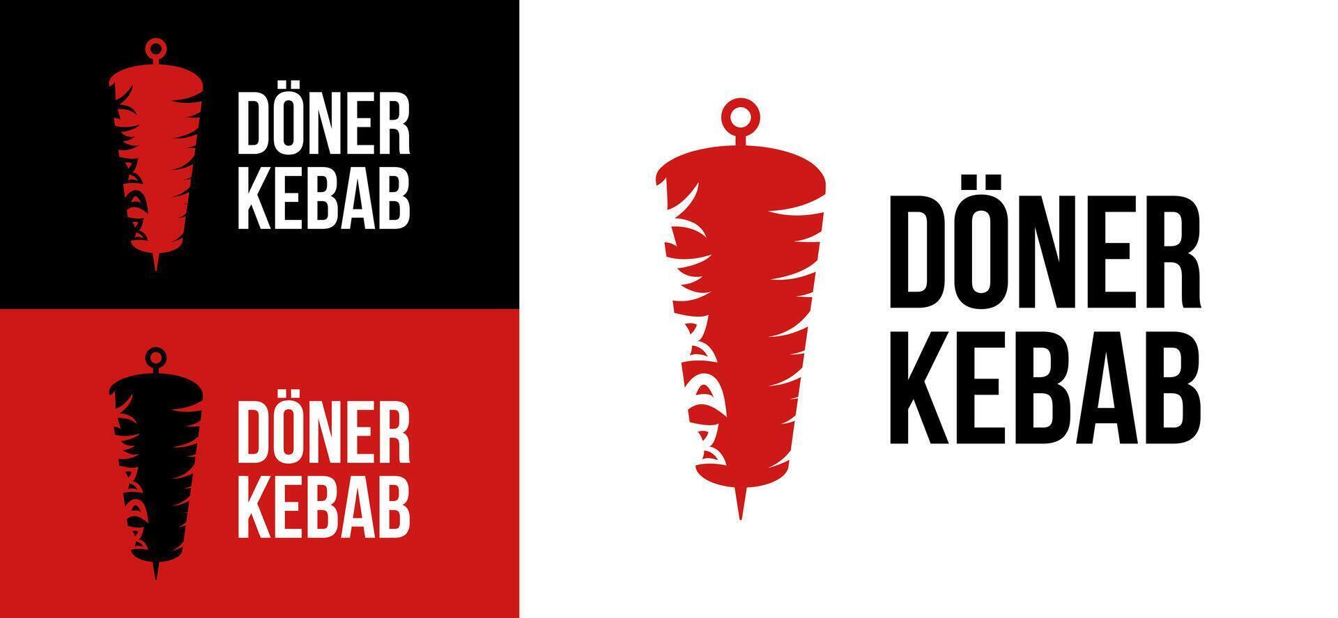 Doner Kebab logo. Fast food eatery banner creative design. Doner Kebab logotype. Shashlik illustration. Arabic BBQ label. Shawarma emblem. Halal meat icon. Skewer badge. vector