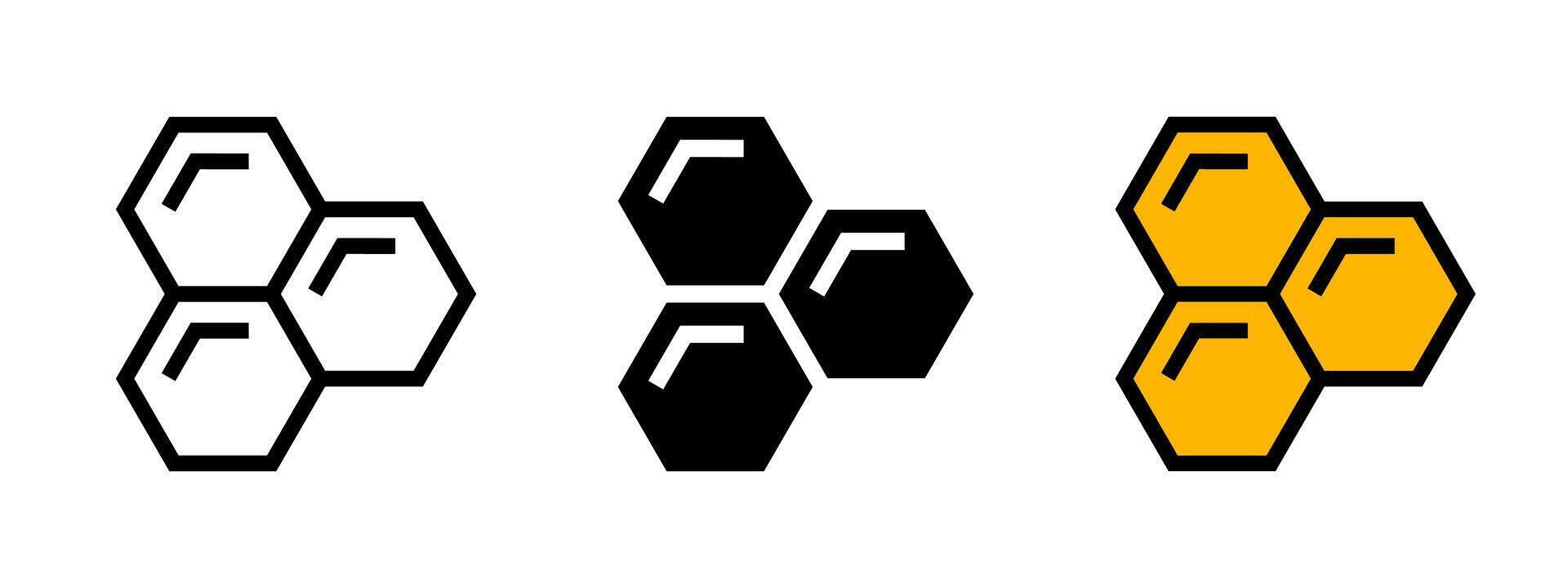 Honeycomb icon set. Honey symbol. Bee wax sign. Yellow hexagon comb illustration. vector