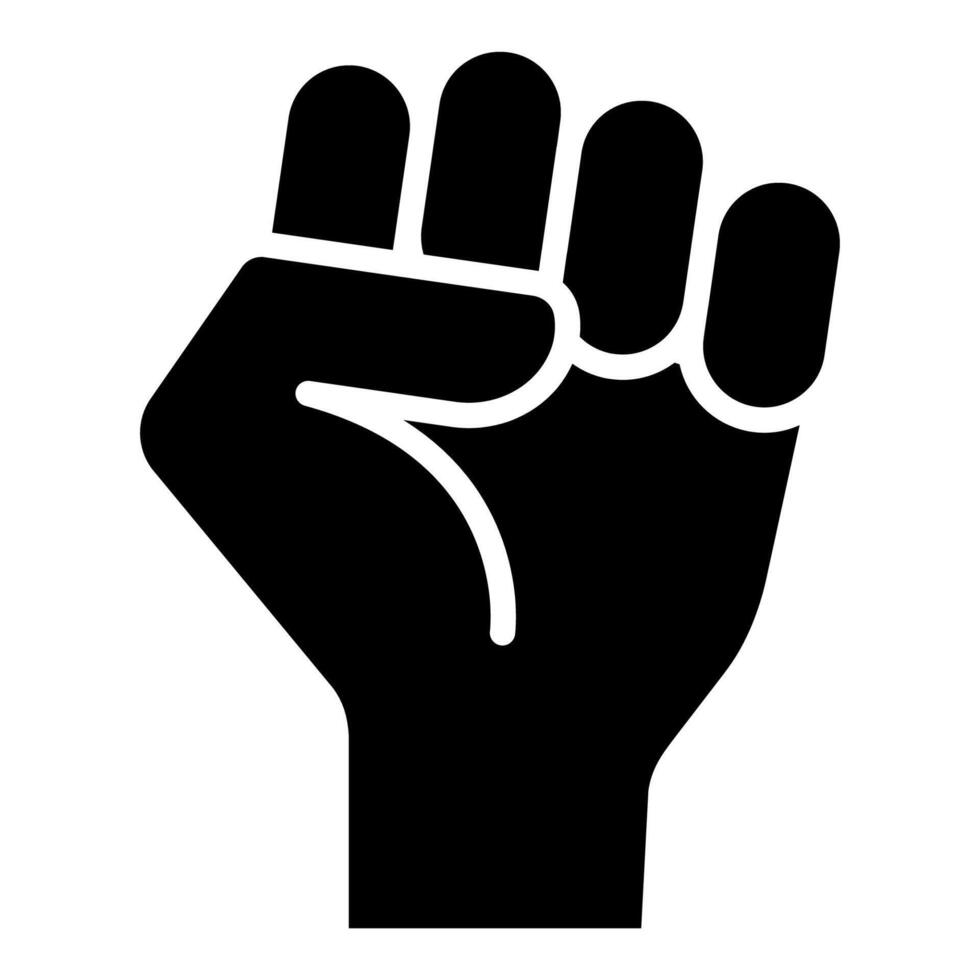 Raised fist icon black and filled. Victory, strength and power symbol. Human hand sign. Fight or strike pictogram. vector