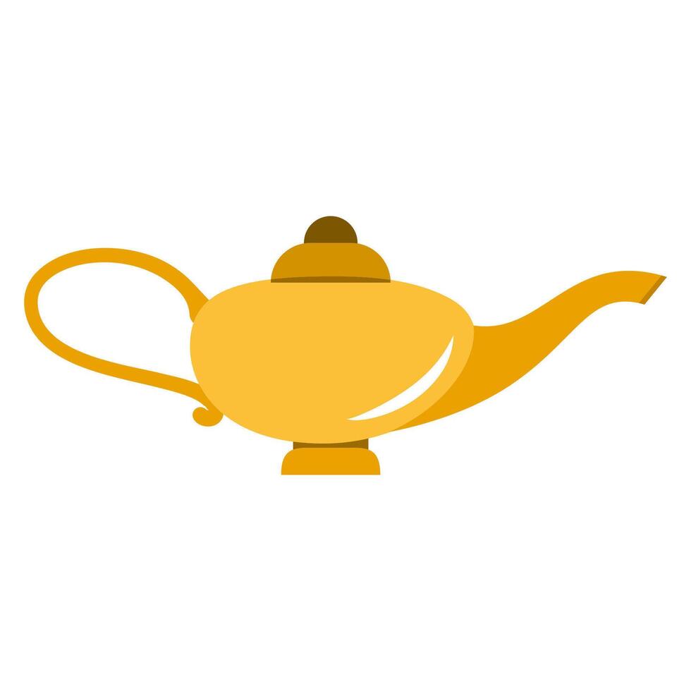 Gold magic lamp icon. Genie ancient fantasy lamp illustration. Old gold treasure isolated illustration. vector