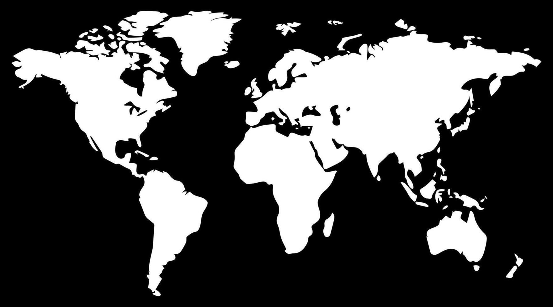 Black and white world map illustration. Monochrome global Earth map. Cartography background. Atlas silhouette wallpaper. vector