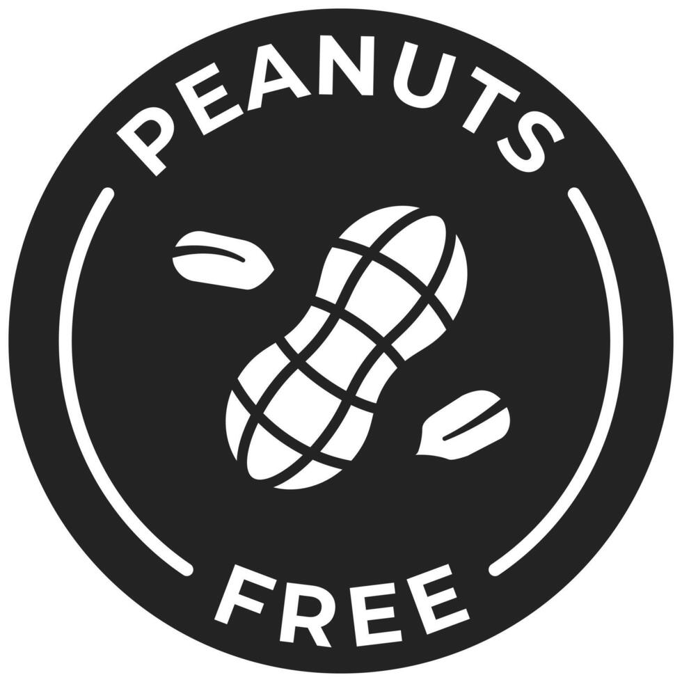 Peanuts free label icon. Nuts free black badge. No allergen seal for product packaging. Peanuts sticker illustration. vector