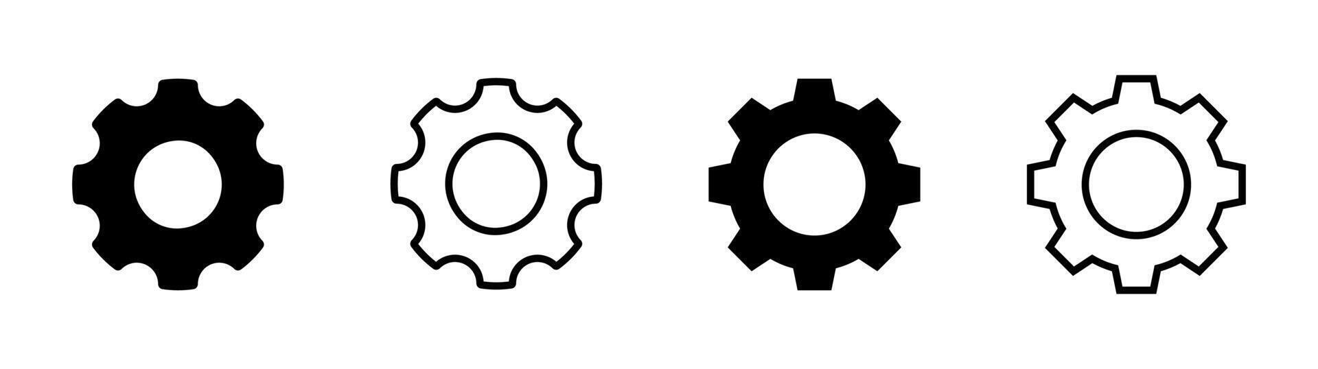 Gear icon. Cogwheel mechanism and cog signs. Simple settings button for web and apps illustration in flat black line, outline, stroke and filled design. vector