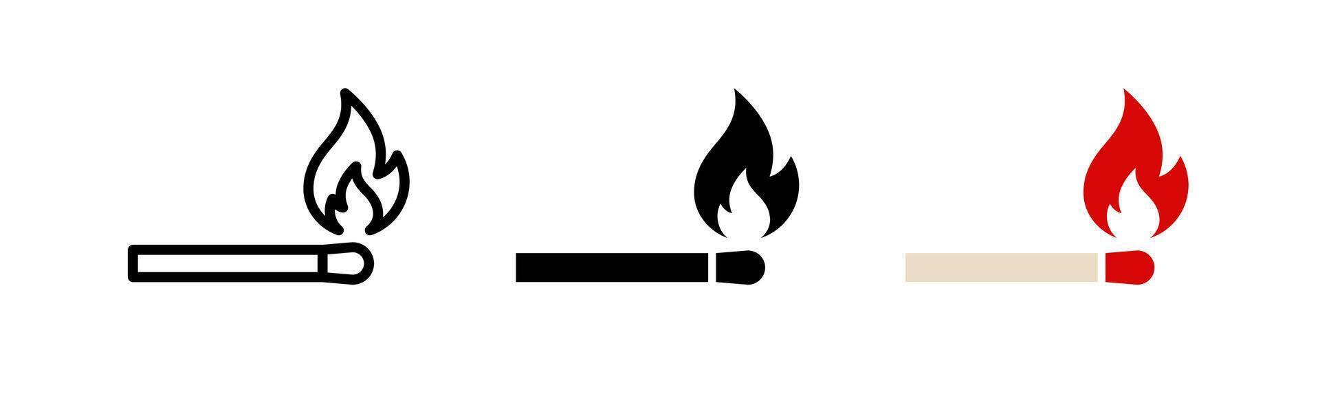Match icon set. Matchstick burning illustration. Flammable symbol. vector