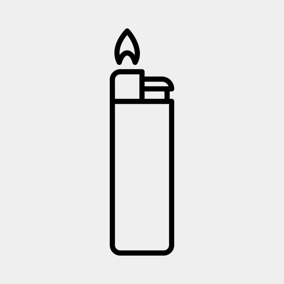 Gas lighter icon. Flaming cigarette lighter illustration. Classic design outline pictogram. vector