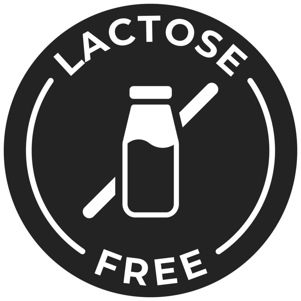 Lactose free label icon. Dairy free black badge. No allergen seal for product packaging. Lactose sticker illustration. vector