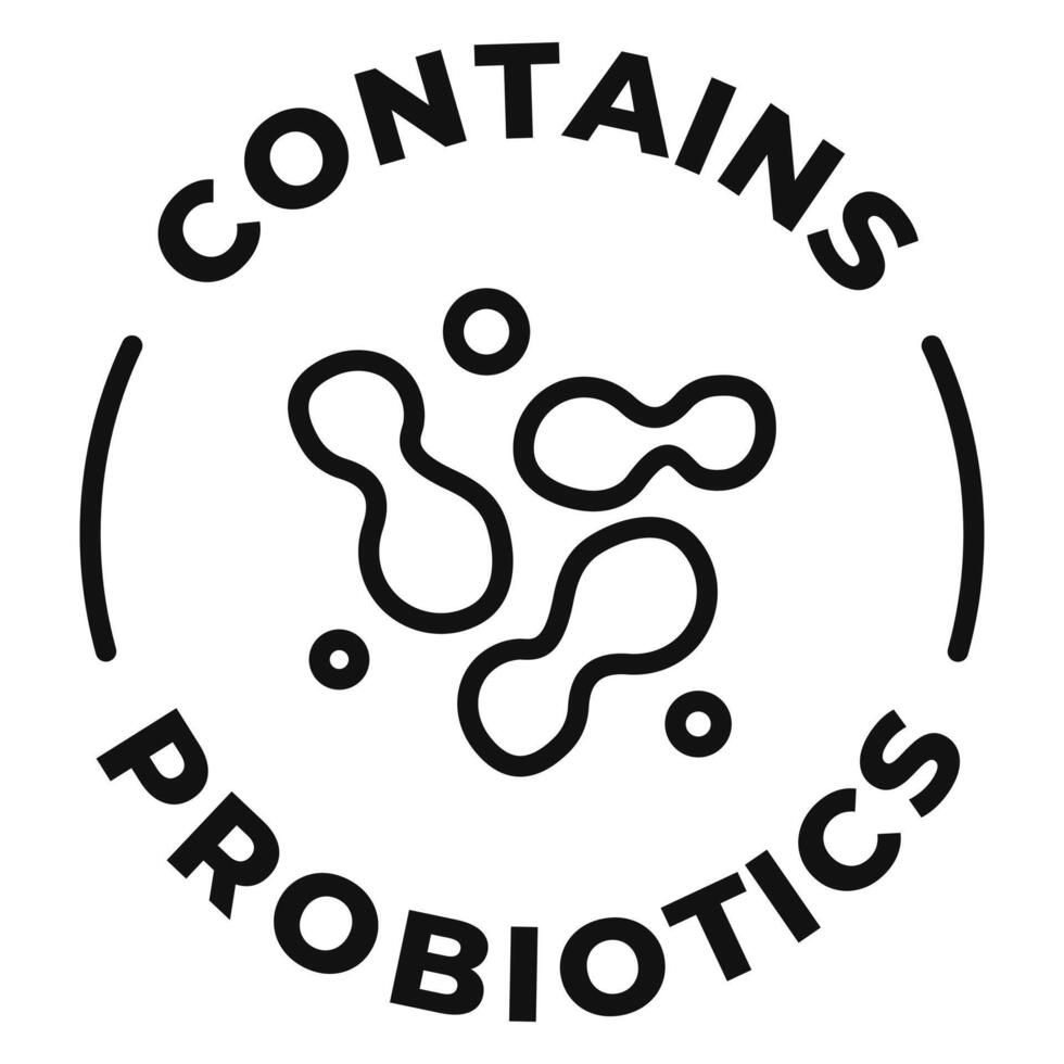 Contains probiotics icon. Contains prebiotics label. Healthy flora illustration for product packaging logo, sign, symbol or emblem. vector