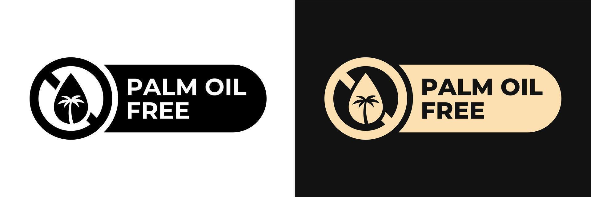 Palm oil free icon. No palm oil label. Trans fats free illustration, logo, symbol, sign, stamp, tag, emblem, mark or seal for product packaging. vector