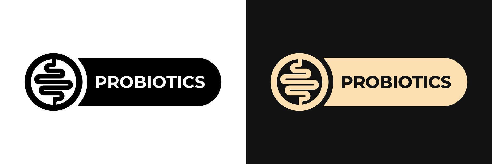Premium Probiotics label design. Contains probiotics icon gold illustration, logo, symbol, sign, stamp, tag, emblem, mark or seal for package. Dairy product sticker. vector