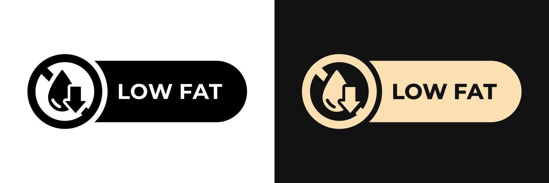 Premium Low Fat label design. Fat free icon gold illustration, logo, symbol, sign, stamp, tag, emblem, mark or seal for package. Cholesterol free product sticker. vector