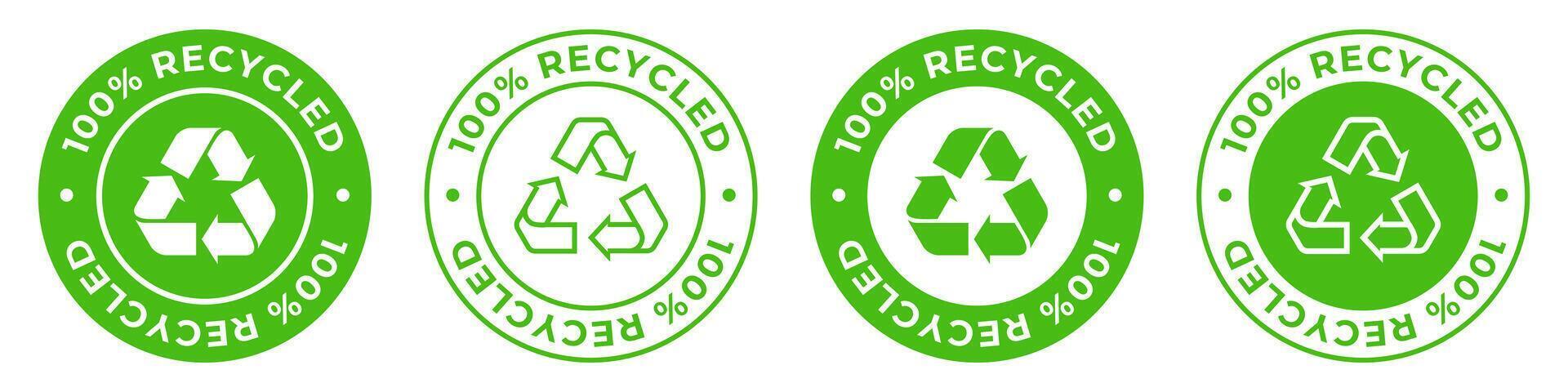 Made from 100 recycled materials label. Zero waste icon. Environmental reusable plastic illustration for product packaging logo, sign, symbol, badge or emblem. vector