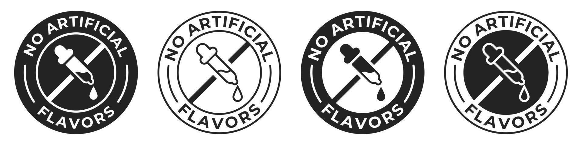 No artificial flavors label. Artificial flavors free illustration for product packaging logo, sign, symbol, badge or emblem. Chemicals free certified icon. vector