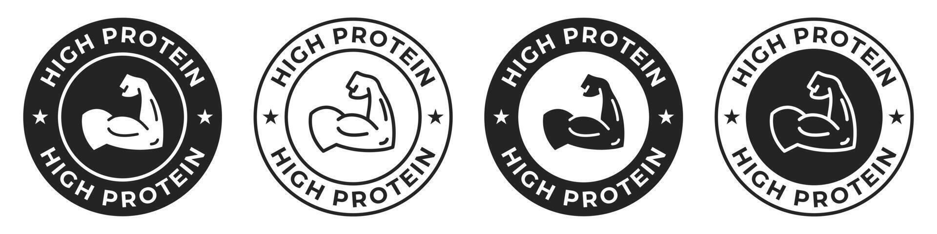 High protein label. Rich source of protein badge. Bodybuilding illustration for product packaging icon, logo, sign, symbol or emblem. vector