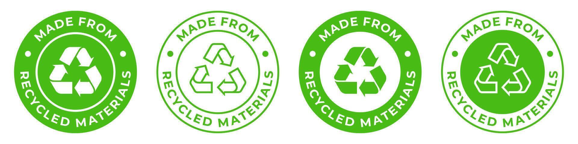 Made from recycled materials label. Zero waste icon. Reusable plastic illustration for product packaging logo, sign, symbol, badge or emblem. vector