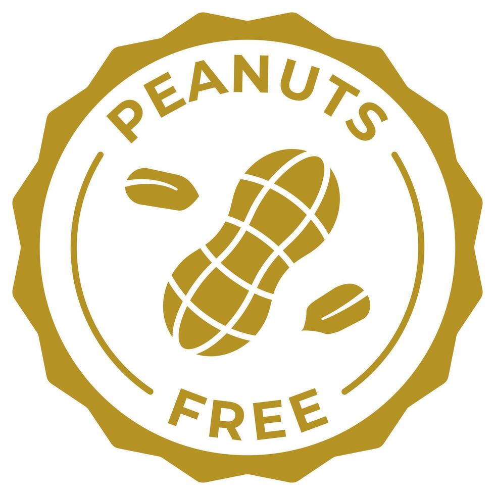 Peanuts free label icon illustration. No added nuts brown logo, symbol, badge, tag or emblem isolated in circle design. No peanuts product stamp, seal, sticker, mark or tag vector