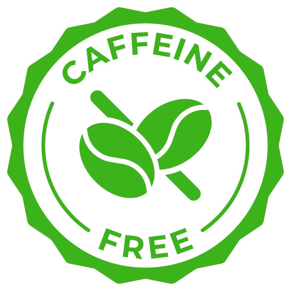 Caffeine free label icon illustration. Caffeine free green logo, symbol, badge, tag, stamp, seal, sticker, mark, tag or emblem isolated. vector