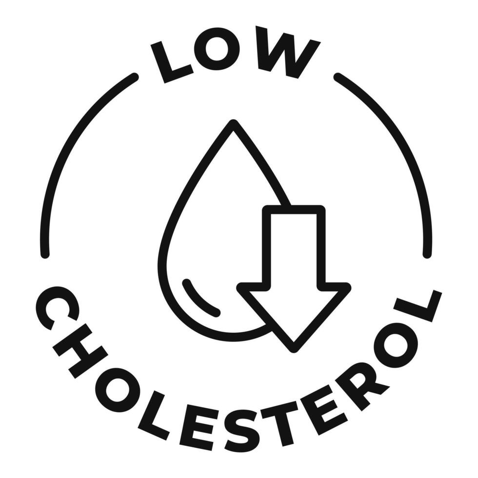 Low cholesterol icon. Zero fat badge. Trans fat free label. Low calories illustration for product packaging logo, sign, symbol or emblem. vector
