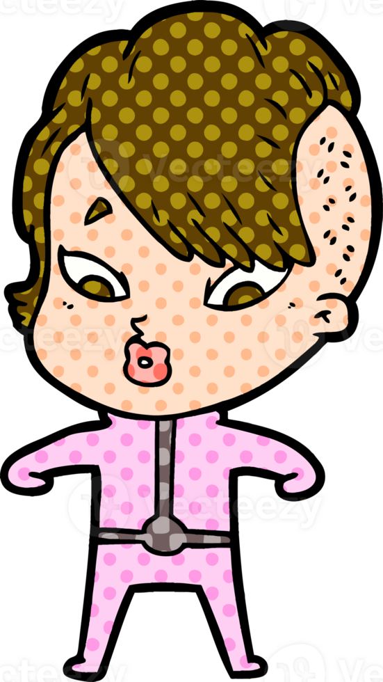 cartoon surprised girl in science fiction clothes drawing png