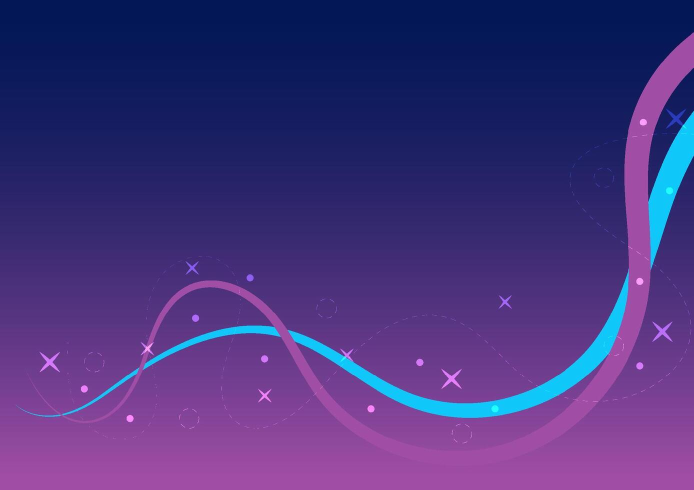 Flowing smooth and swirl wave pattern line with white star on blue and purple background. Abstract stripes ribbons for banners, wallpaper, and backdrop, cover book. Fairy concept. vector