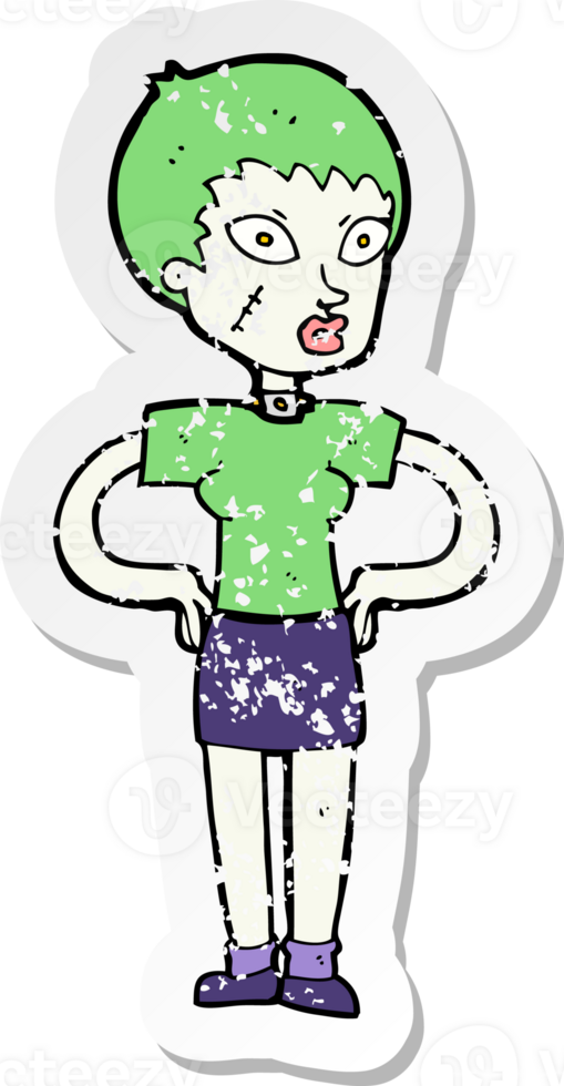 retro distressed sticker of a cartoon halloween girl drawing png