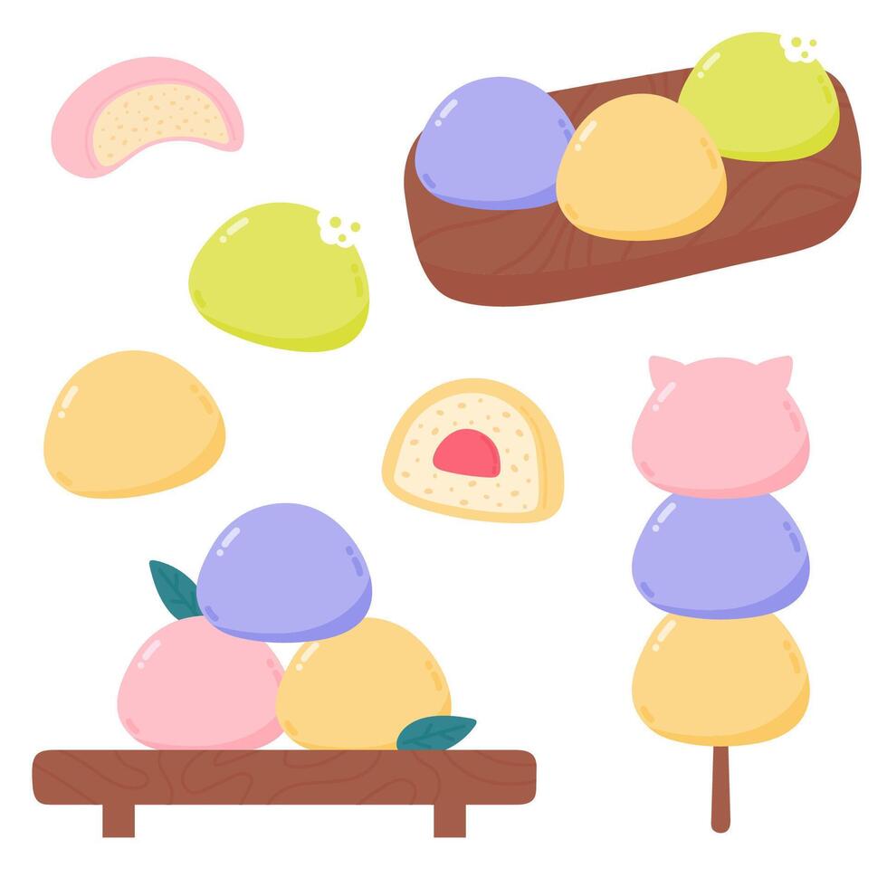 Japanese Mochi rice dessert set vector