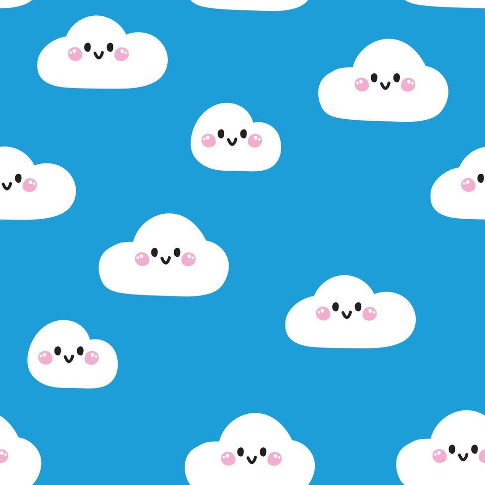 Seamless pattern of cute smile face cloud on sky background.Weather.Image for card,poster,baby clothing.Kawaii.Illustration vector