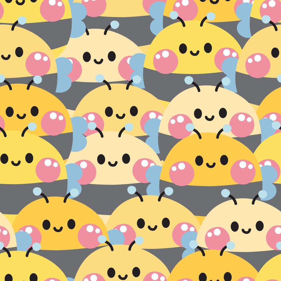 Repeat.Seamless pattern of cute smile bee round shape background.Insect animal character cartoon.Image for card,t shirt print screen,baby clothing.Kawaii.Illustration vector