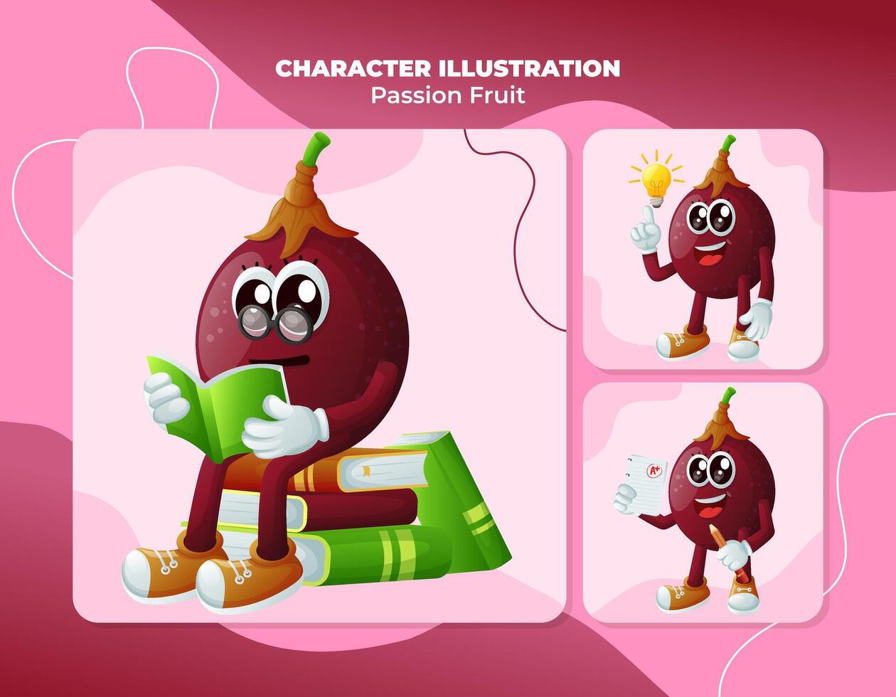 Cute passion fruit characters being clever vector
