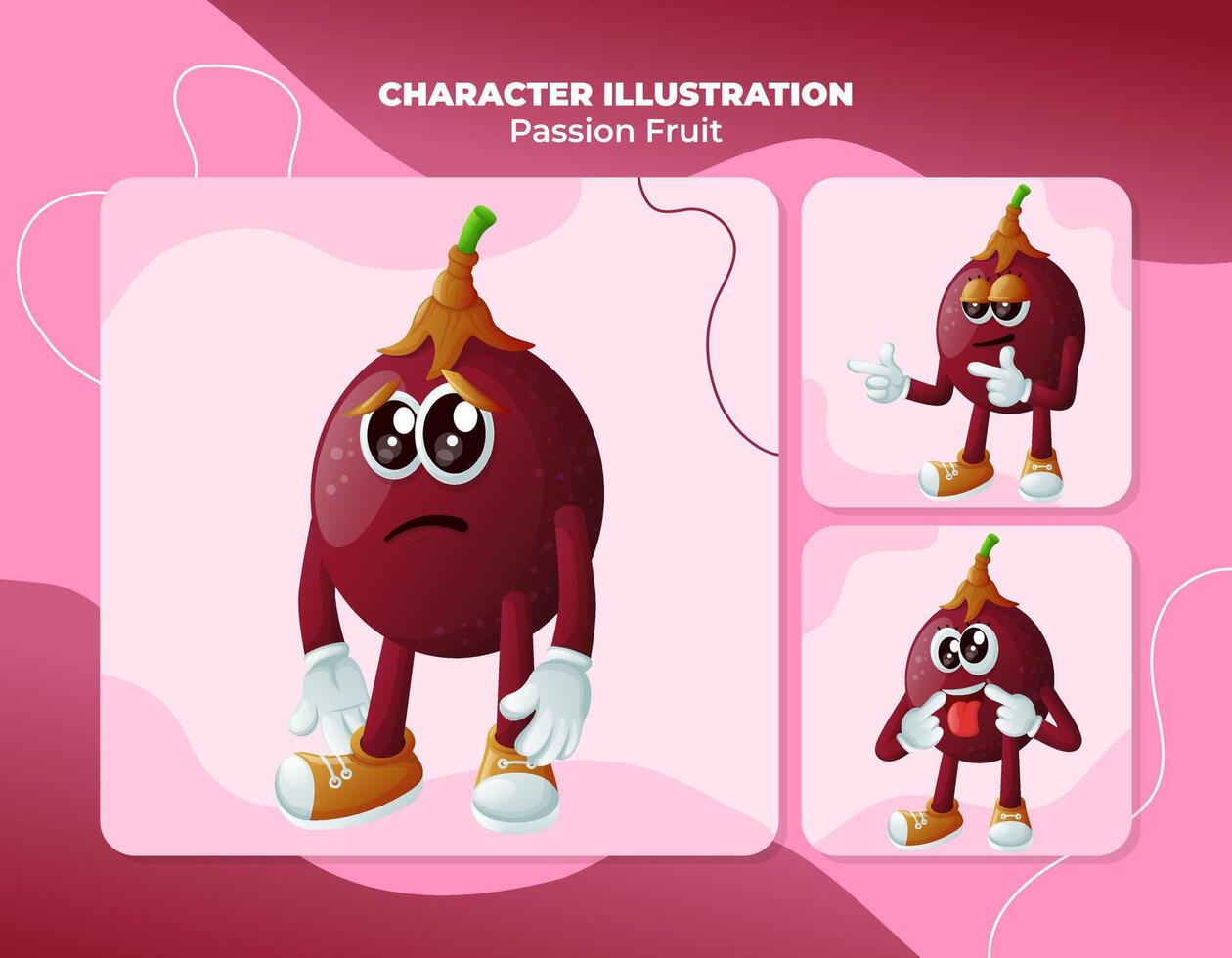 Cute passion fruit characters with different facial expressions vector