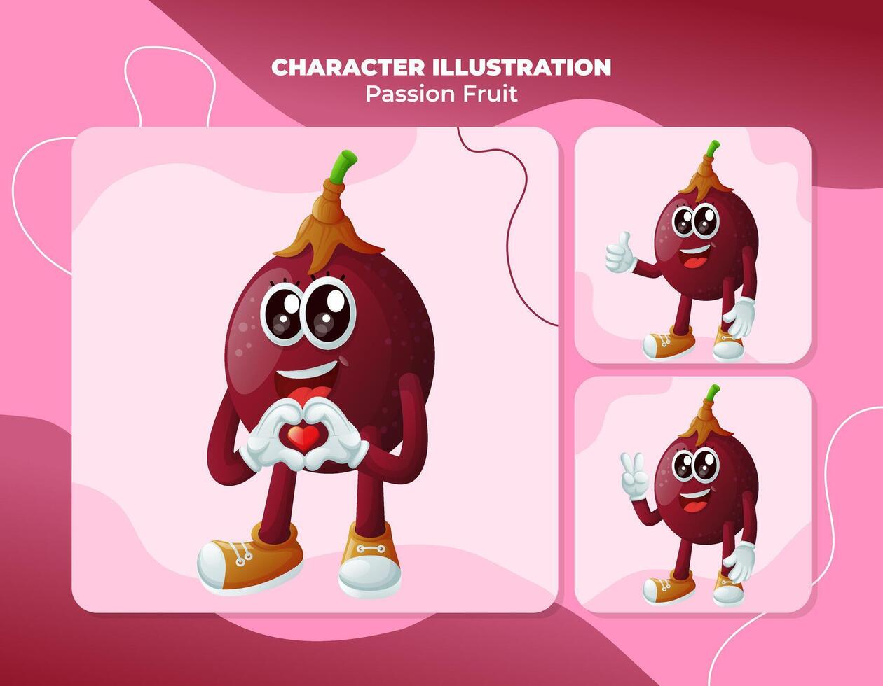 Cute passion fruit characters making playful hand signs vector