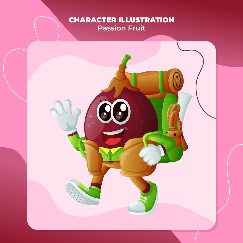 Cute passion fruit character on vacation vector