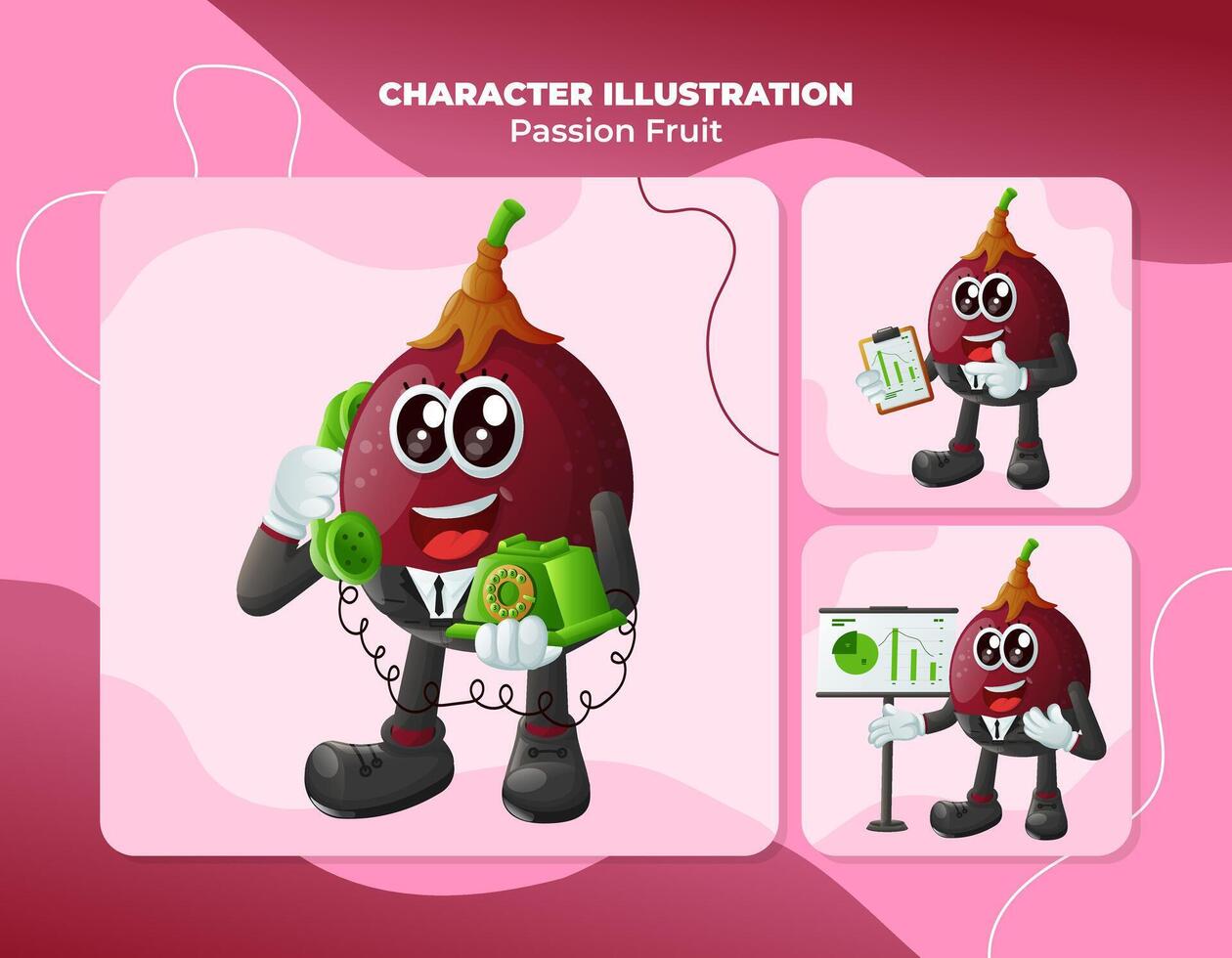 Cute passion fruit characters at work vector