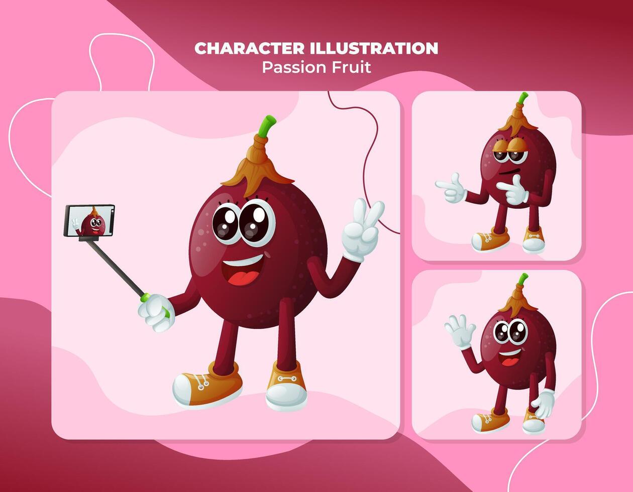 Cute passion fruit characters as narcissistic vector