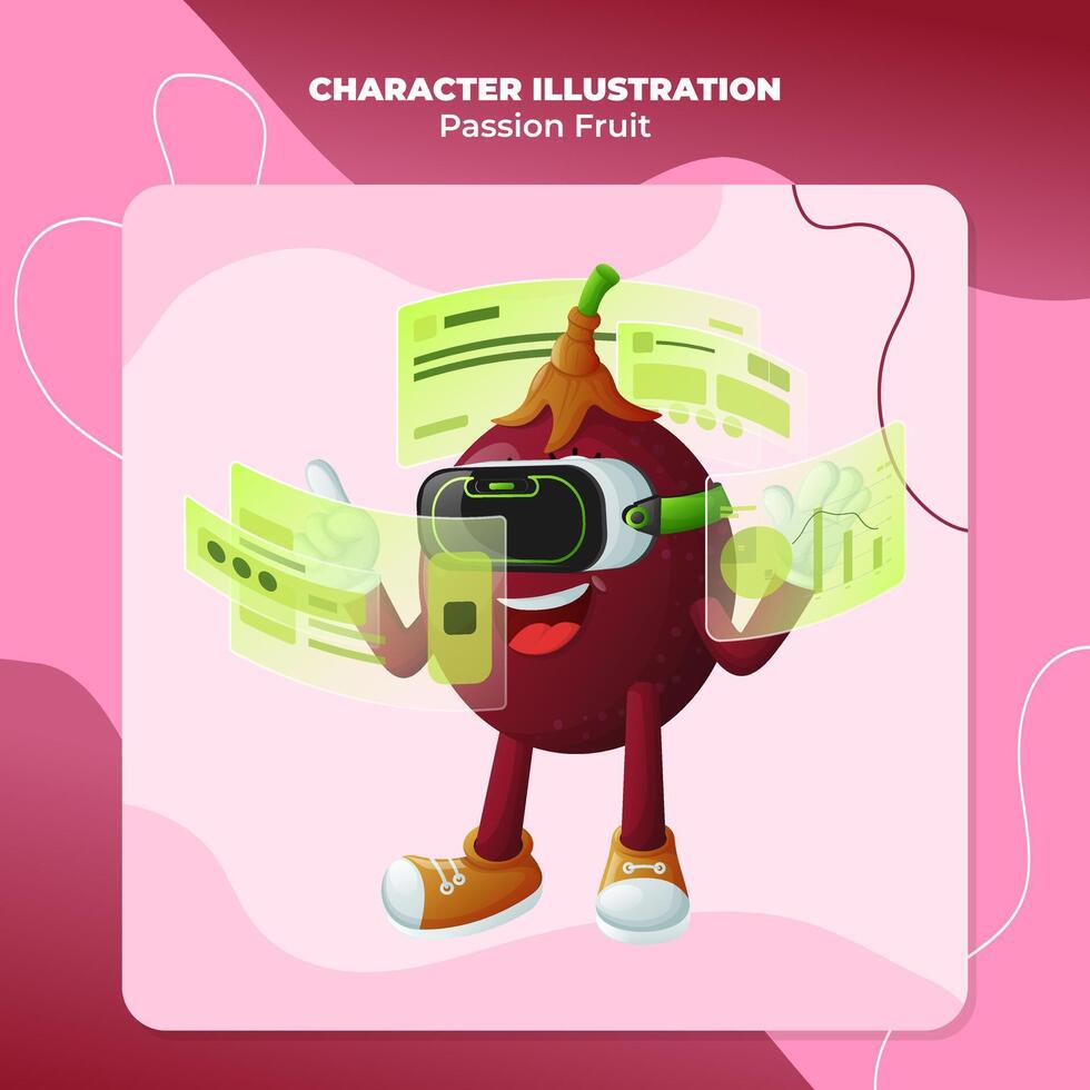 Cute passion fruit character in metaverse vector