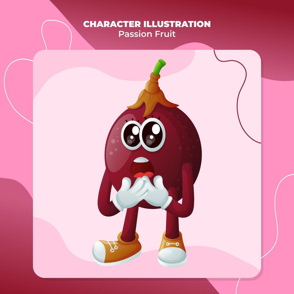 Cute passion fruit character with a surprised face and open mouth vector