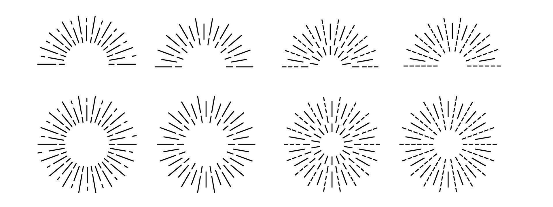Vintage sunburst set isolated. Bursting rays, sunrise, firework, starburst, blast outline set vector