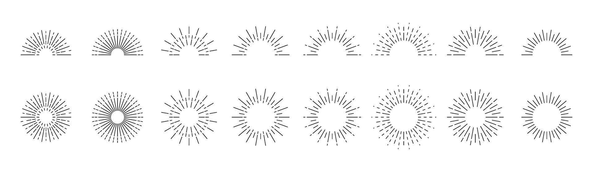 Sunburst collection isolated. Star, firework explosion, logo, emblem, tag template. Sun ray shapes vector
