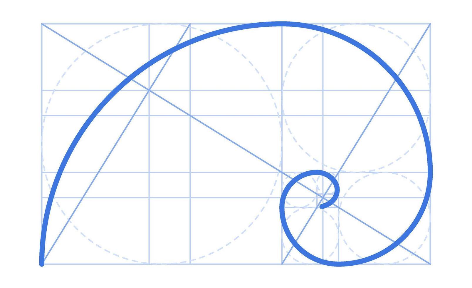 Golden ratio template. Divine proportions, golden spiral, Fibonacci array, Fibonacci numbers. Geometry harmony and balance Isolated template. vector