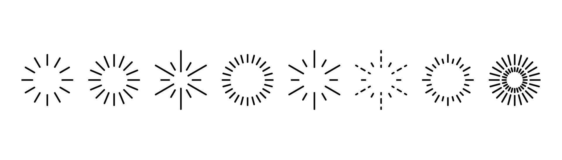 Firework explosion, stars outline template. Sunburst set isolated vector