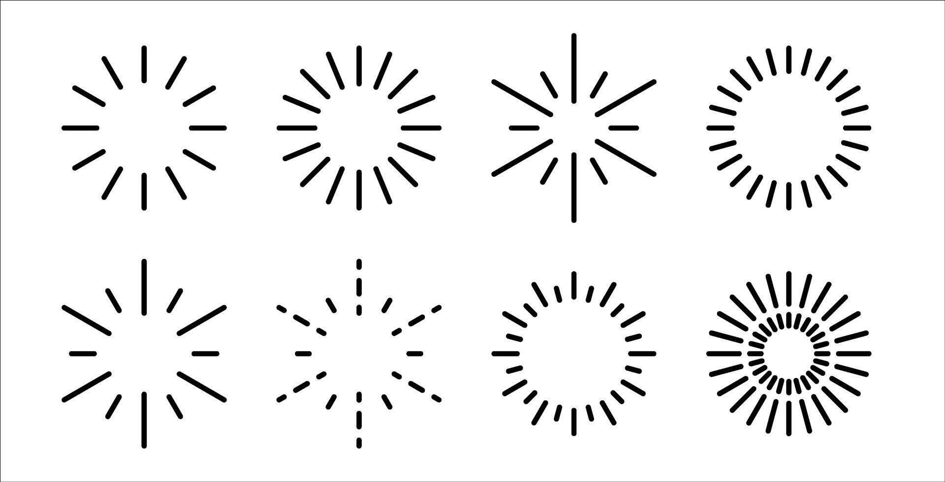 Sun ray and sunburst shapes isolated collection. Sun icons and sunbeam template. vector