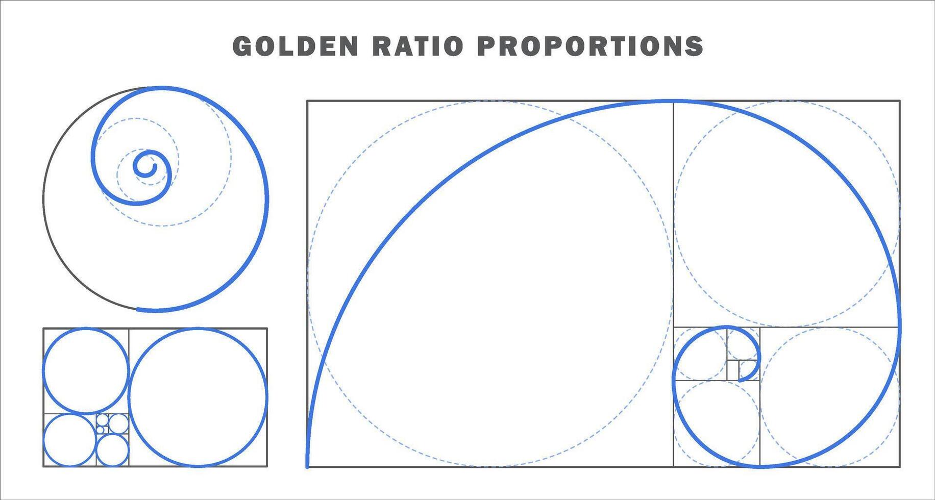 Golden ratio design template collection. Different geometry harmony and balance in law of golden ratio. Golden spiral, golden section. vector