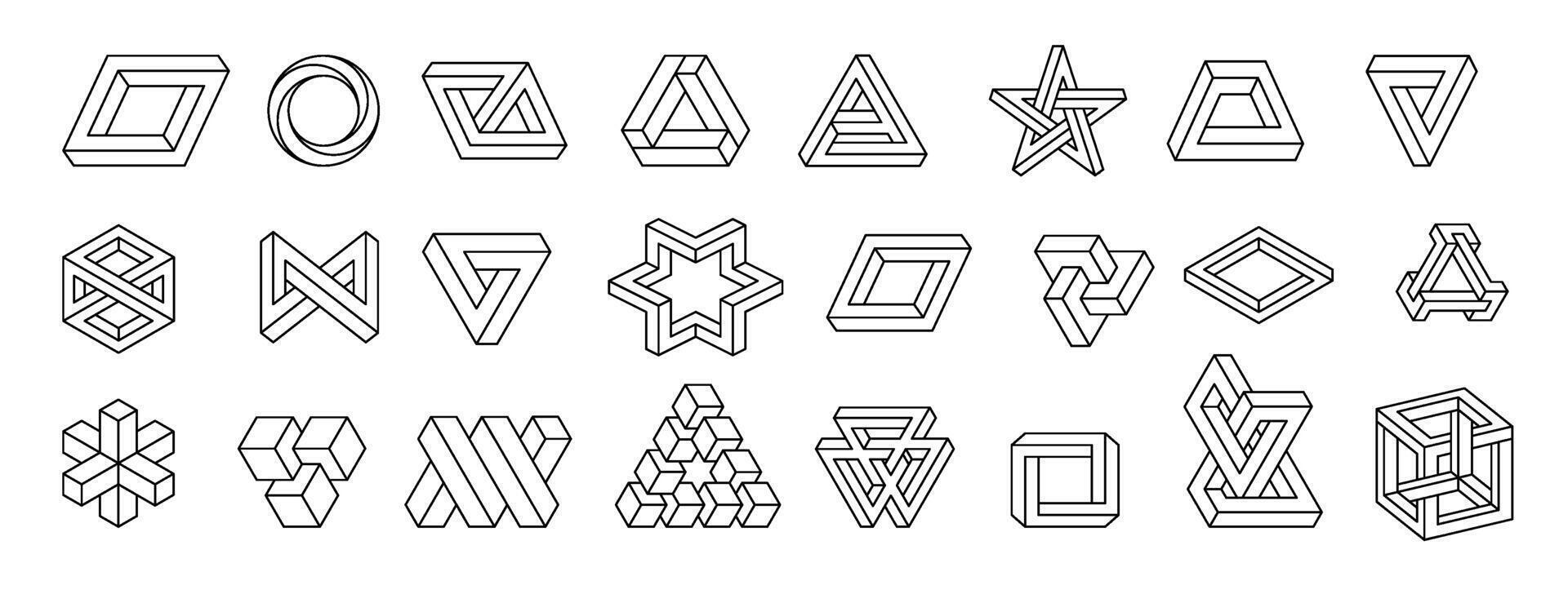 Impossible shapes. Optical illusion objects set. illustration isolated on white background vector