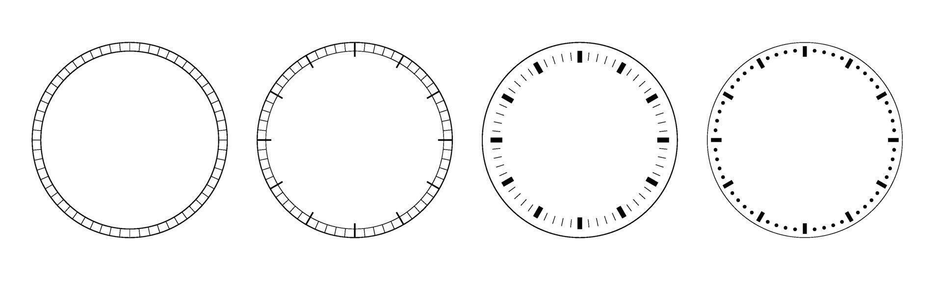 Dial of watch template. Circles of clock faces for time. Template analogue watches, thermometer degree or weight measuring. vector
